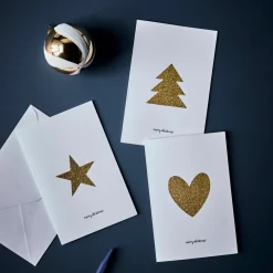 House Doctor Christmas Giftwrapping|Grußkarten, HDGlitr w. envelope, Weiß;Gold