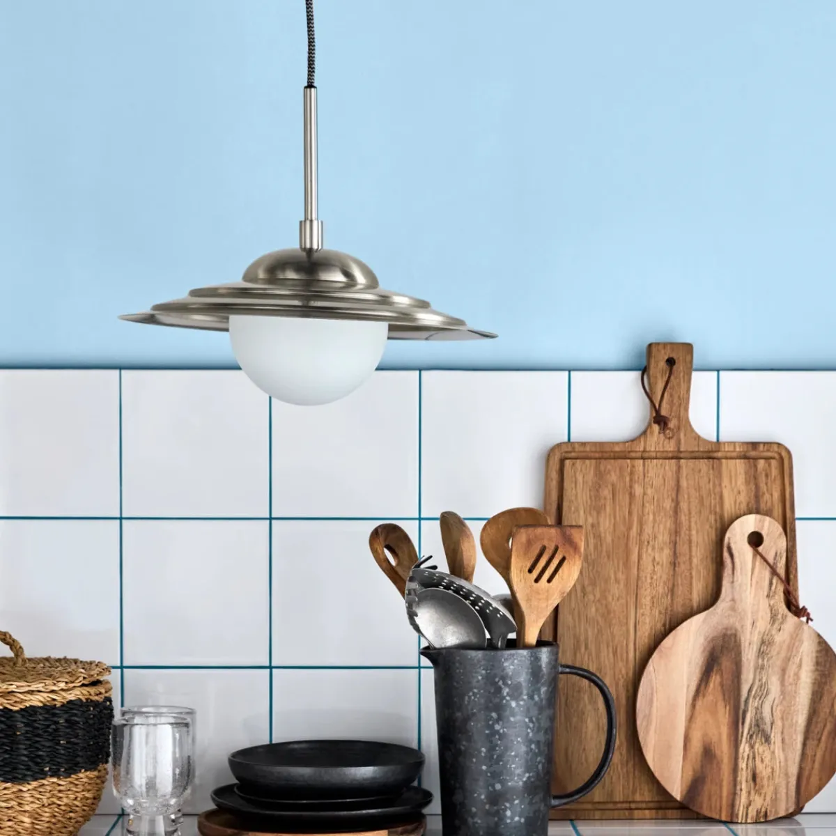 House Doctor Beleuchtung|Esstischlampen|Lampe, HDCoin, Gebürstetes Silber-Finish;Mattweiß