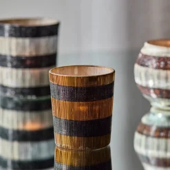 House Doctor Heimdekor|Teelichthalter Und Kerzenständer|Teelichthalter, HDStripe, Braun;Schwarz